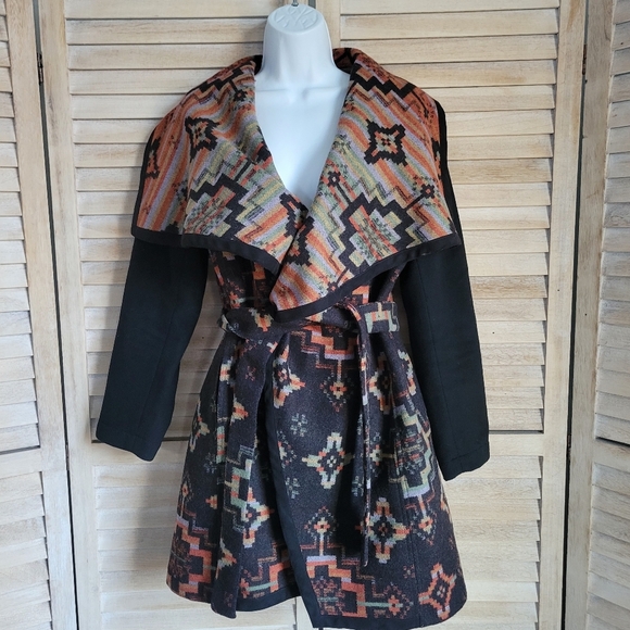 Pendleton Southwestern Pattern 100% Wool Wrap Sash Coat Women's Size Small Euc